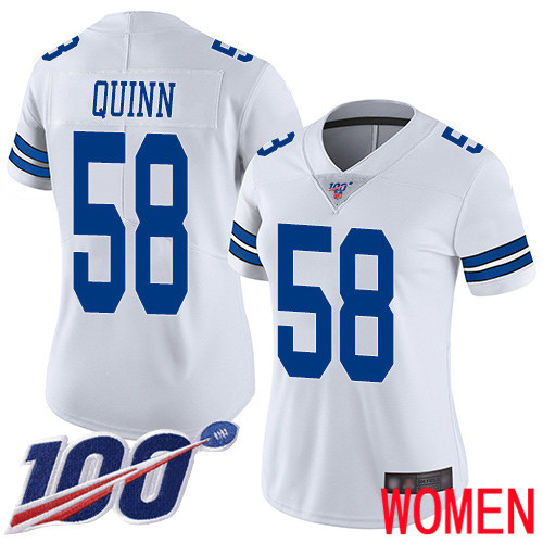 Women Dallas Cowboys Limited White Robert Quinn Road #58 100th Season Vapor Untouchable NFL Jersey